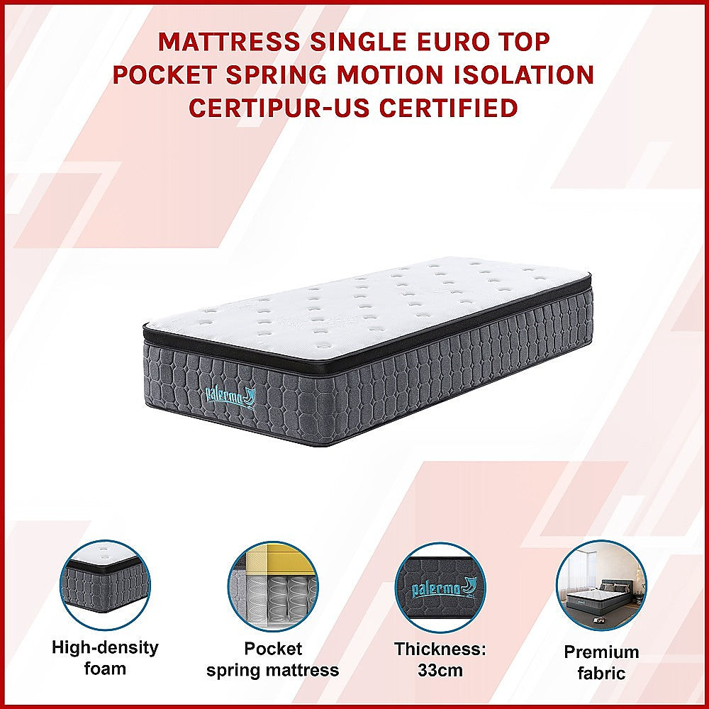 Mattress Single Euro Top Pocket Spring Motion Isolation CertiPUR-US Certified