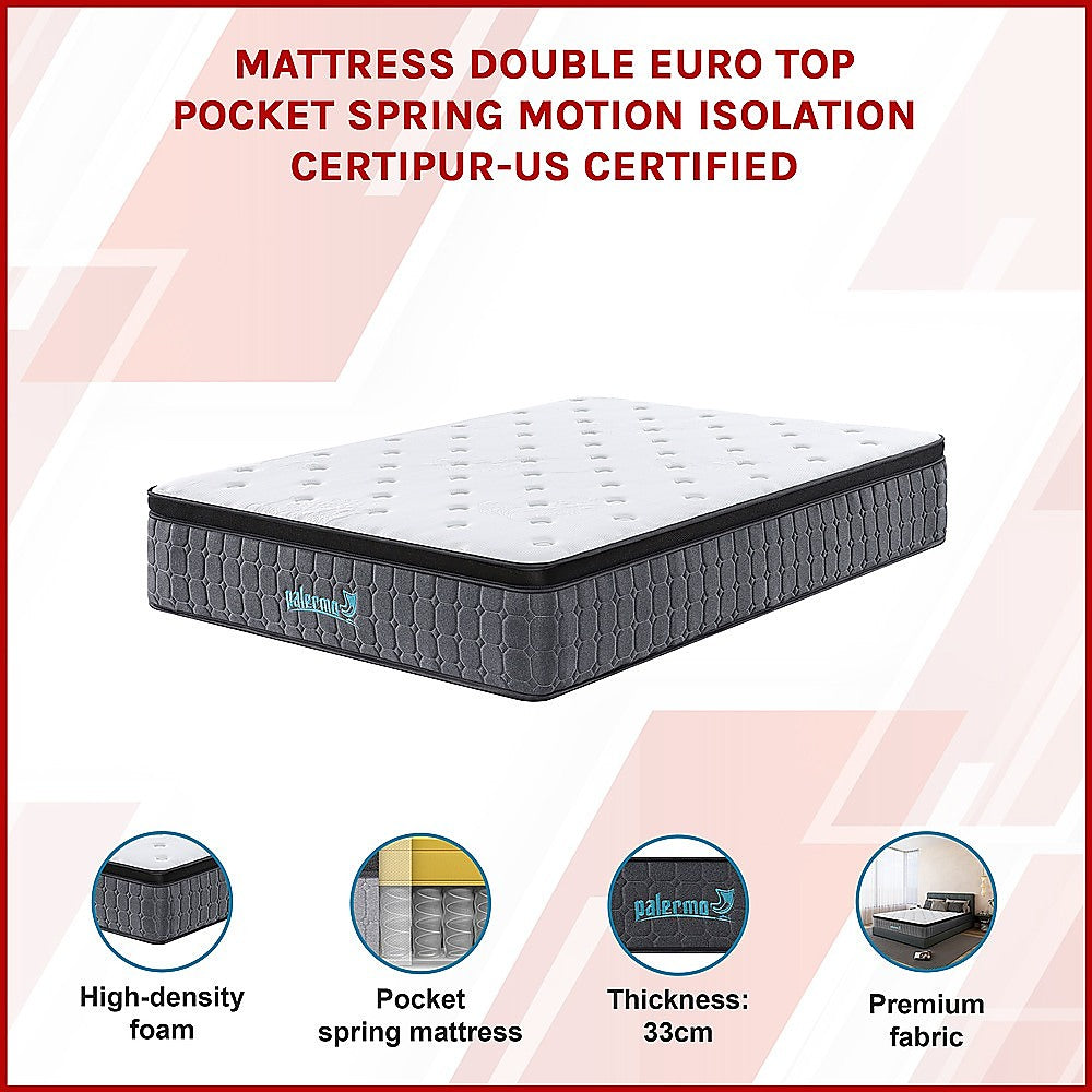Mattress Double Euro Top Pocket Spring Motion Isolation CertiPUR-US Certified