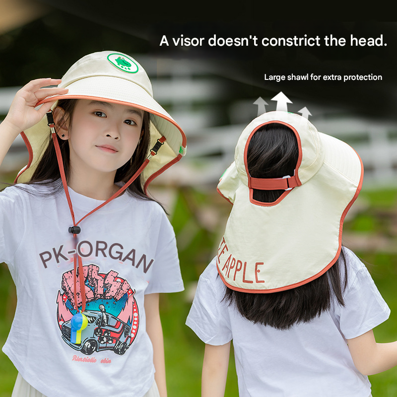Red Kids UV Protection Sun Hat - Breathable Wide Brim Bucket Hat with Neck Flap for Summer Beach & Outdoor Play