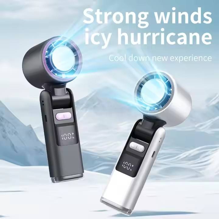 Grey New 100-Speed Portable Handheld Fan - Rechargeable Folding Turbo Mini USB Fan with Superconducting Cooling