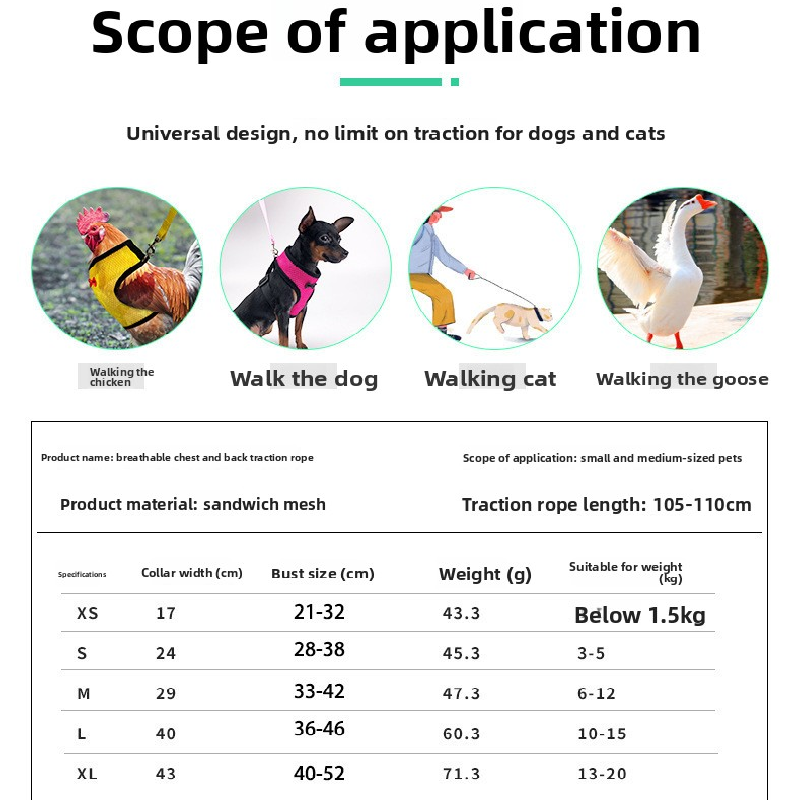 2-Pcs Red Adjustable Pet Harness with Leash – Breathable Mesh Design for Small Dogs, Cats, Chickens, Ducks & More | Anti-Escape, 360° Support, Lightweight & Comfortable in Australia(Size:XL)