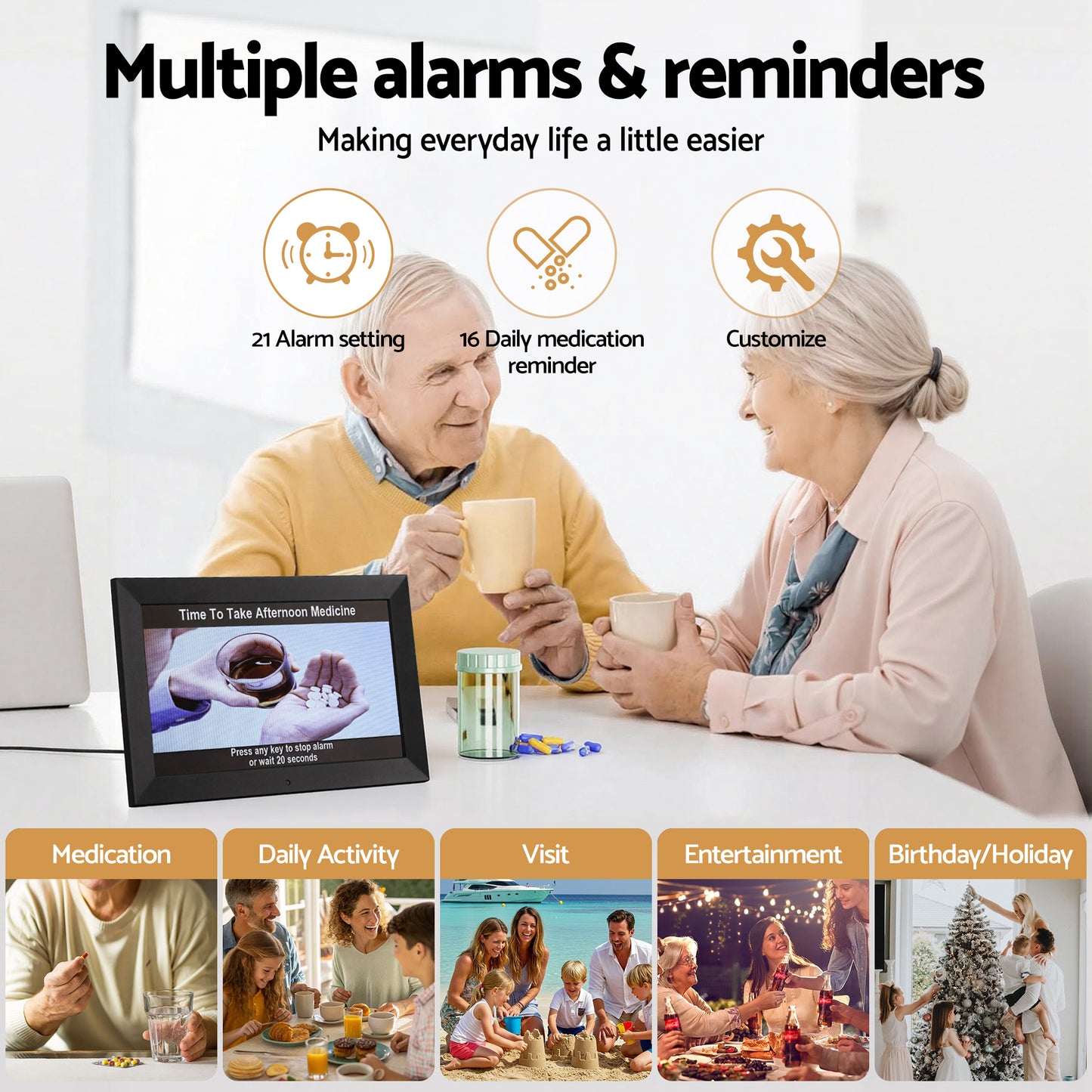 Artiss 10" Digital Day Clock Alarm Calendar Dementia Date Week Desk Clocks Black