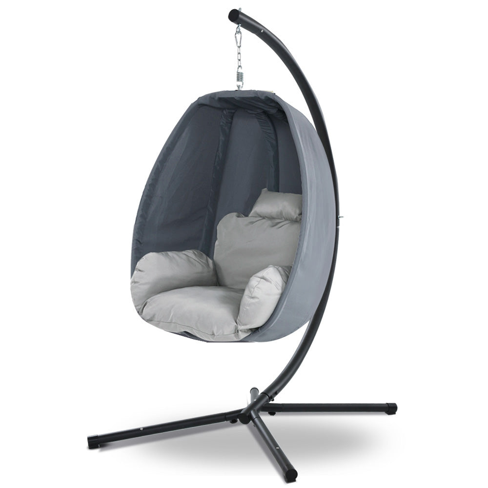 Gardeon Outdoor Egg Swing Chair Patio Furniture Pod Stand Canopy Foldable Grey