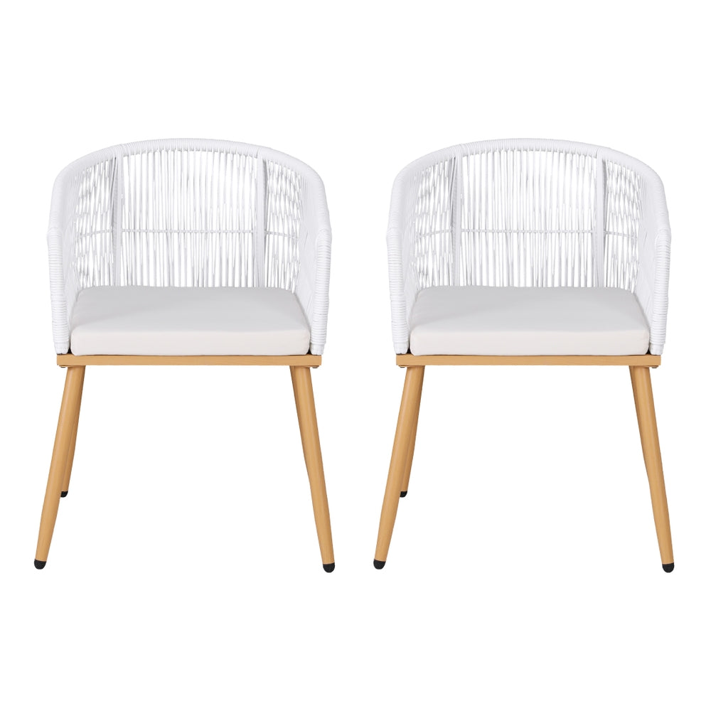 Gardeon 2PC Outdoor Dining Chairs Wicker Chair Patio Furniture Garden Steel White