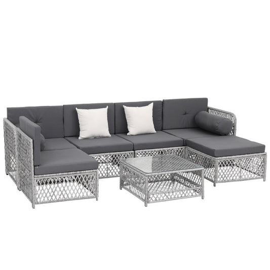 Gardeon 6 Seater Outdoor Sofa Set 7PCS Table Chair Set Garden Rattan Patio Furniture