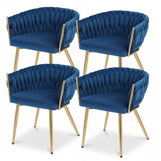 1 Set of 4 Artiss Dining Chairs Velvet Weaving Armchair Blue