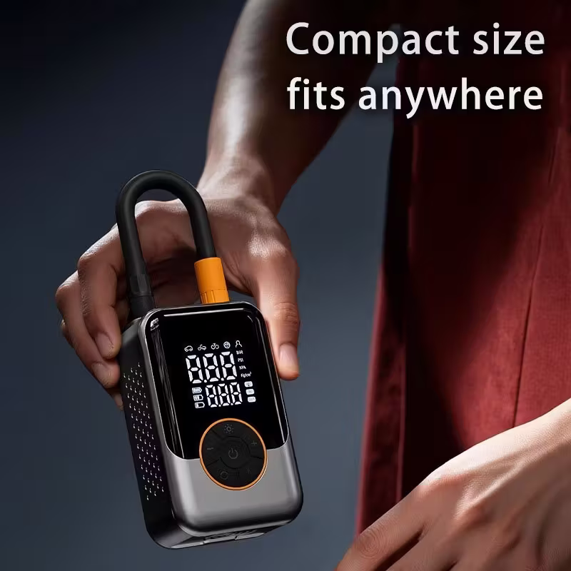 Portable wireless air compressor tire inflation pump - Equipped with digital pressure gauge, emergency LED light, 4x fast cordless design; built-in rechargeable battery; digital display tire inflation pump Suitable for car, motorcycle, bicycle tires and s