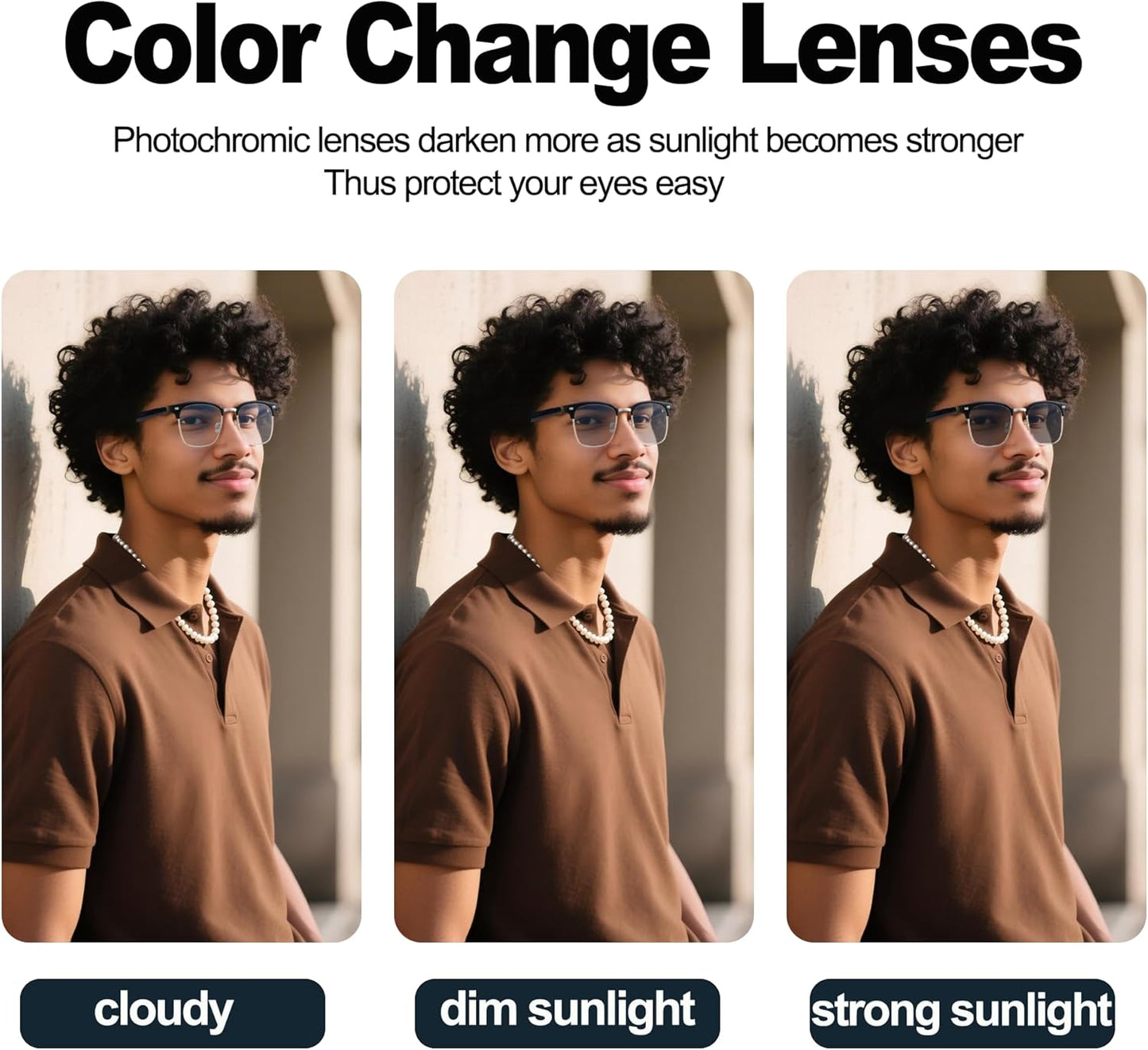 AI Smart Translation Glasses: 110+ Languages, Photochromic Lenses, Bluetooth – Ideal for Travel, Business & Daily Use（black）