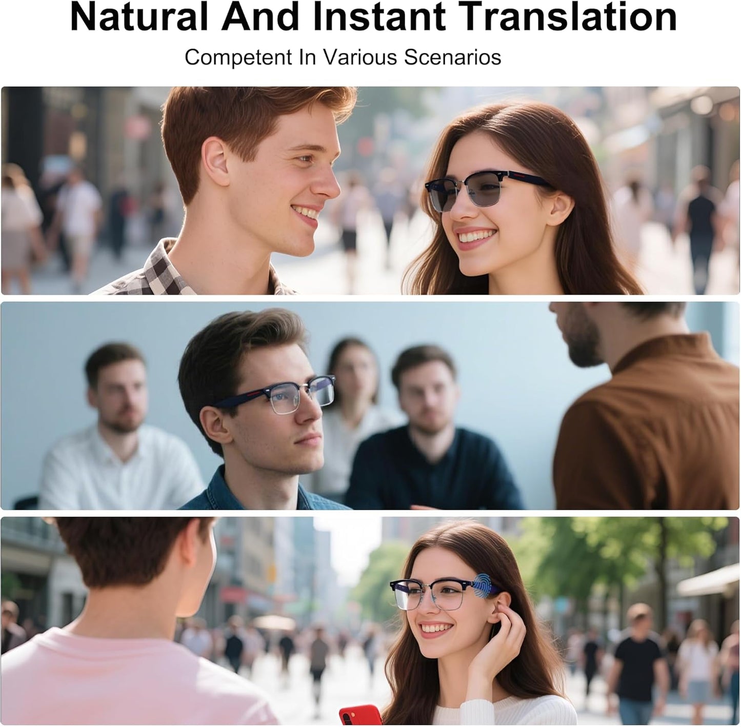 AI Smart Translation Glasses: 110+ Languages, Photochromic Lenses, Bluetooth – Ideal for Travel, Business & Daily Use（black）