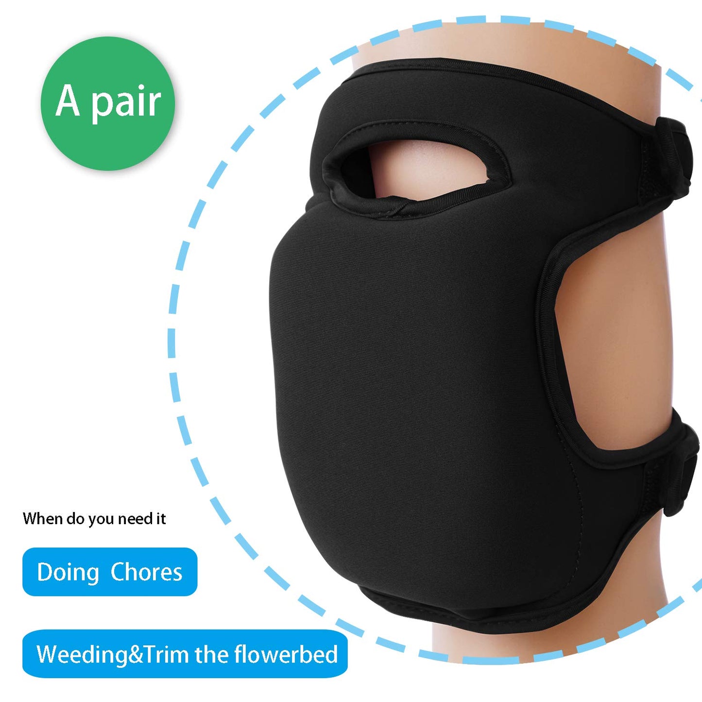 Black Gardening Knee Pads (2-Pack): Ultra-Thick Memory Foam, Adjustable Straps – Ideal for Gardening, Cleaning, Flooring & Work