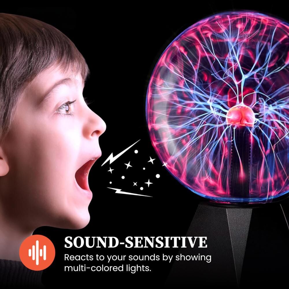 Plasma Ball Lamp - Touch & Sound Sensitive USB-Powered Globe for Decor, Parties & STEM Learning (6 Inch)