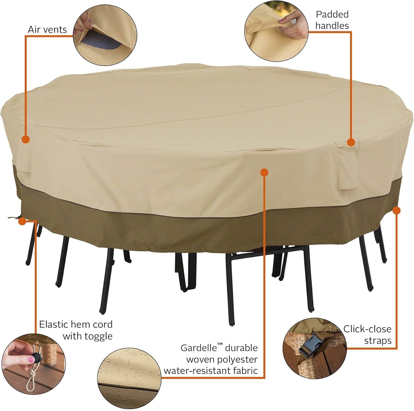 Round Patio Furniture Cover with Umbrella Hole: Waterproof 4-Season Protector for Garden, Balcony Table & Chair Sets(180x60 cm LxH)