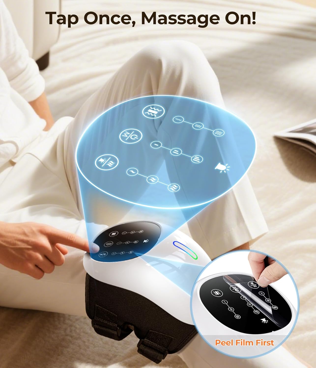 Cordless 360° Knee Massager: 3 Intensity Levels, Comfortable Wrap Design for Athletes, Seniors & Active Adults