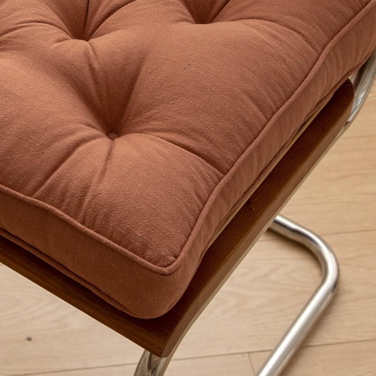 43×43×6cm Linen Cotton Thick Seat Cushion: Plush, Solid-Colour, for Office & Home Chairs, Aussie Comfort Essential（Amber Brown）