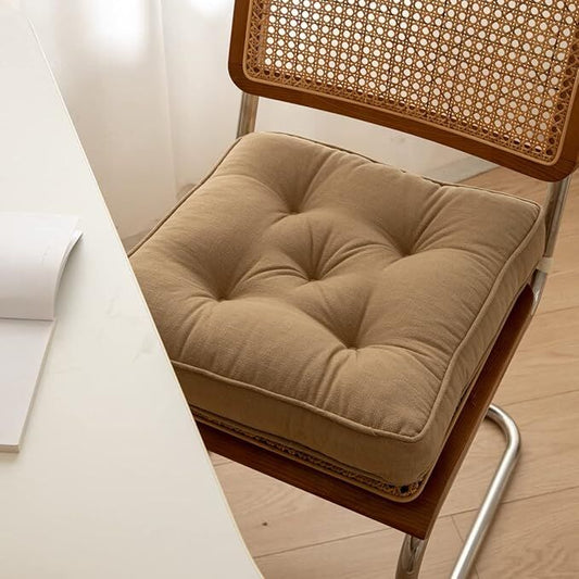 43×43×6cm Linen Cotton Thick Seat Cushion: Plush, Solid-Colour, for Office & Home Chairs, Aussie Comfort Essential（Bean Coffee）