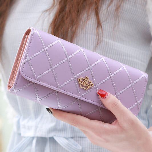 Christmas gift Women's Quilted Leather Wallet, Stylish Long Clutch with Heart Accent, for Cards & Cash Organization（purple）