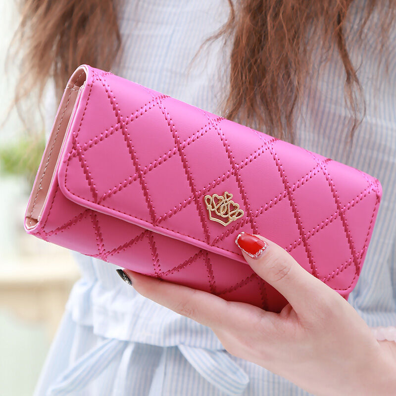 Christmas gift Women's Quilted Leather Wallet, Stylish Long Clutch with Heart Accent, for Cards & Cash Organization（red）