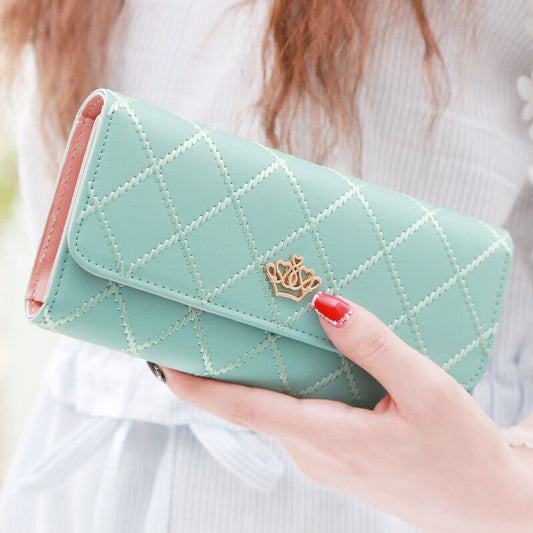 Christmas gift Women's Quilted Leather Wallet, Stylish Long Clutch with Heart Accent, for Cards & Cash Organization（green）