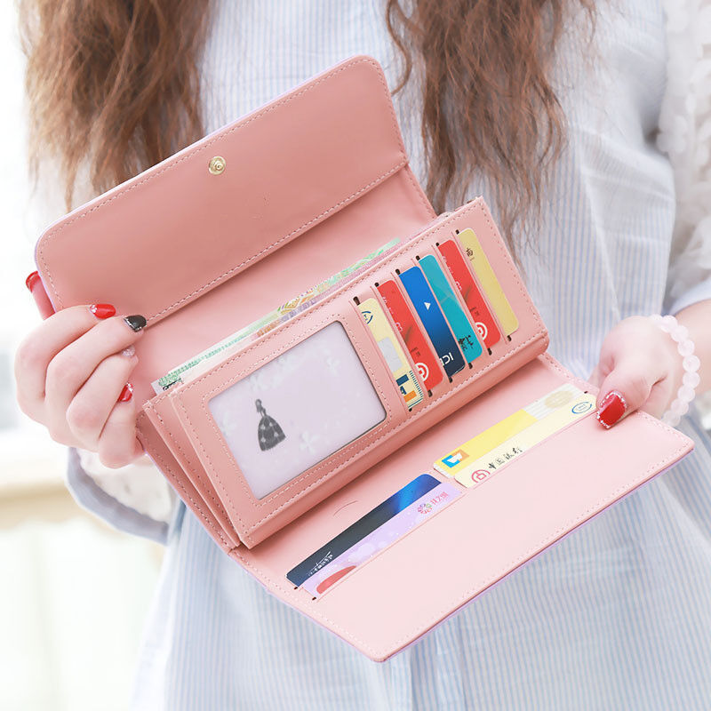 Christmas gift Women's Quilted Leather Wallet, Stylish Long Clutch with Heart Accent, for Cards & Cash Organization（pink）