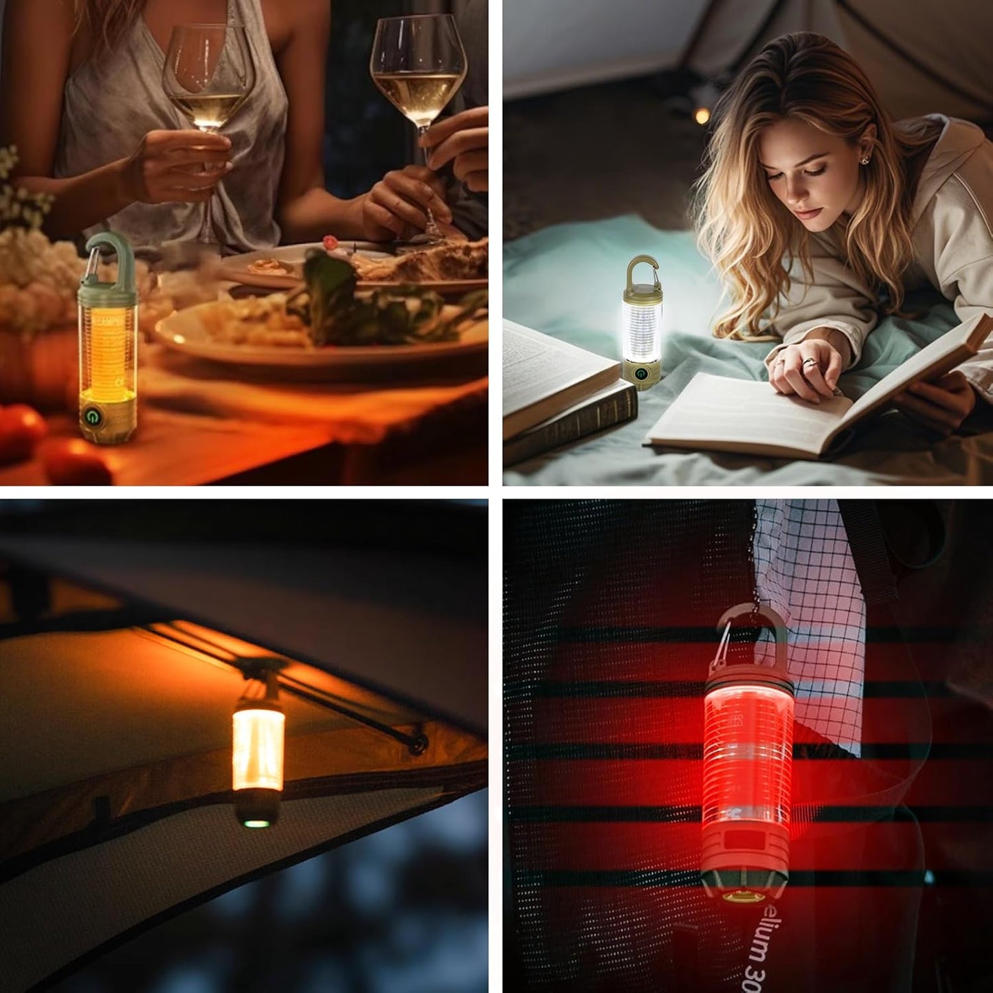 Rechargeable LED Camping Lantern Flashlight: 6 Modes, USB-C, Portable for Hiking, Emergency, Night Walking & Outdoor Adventures（green）