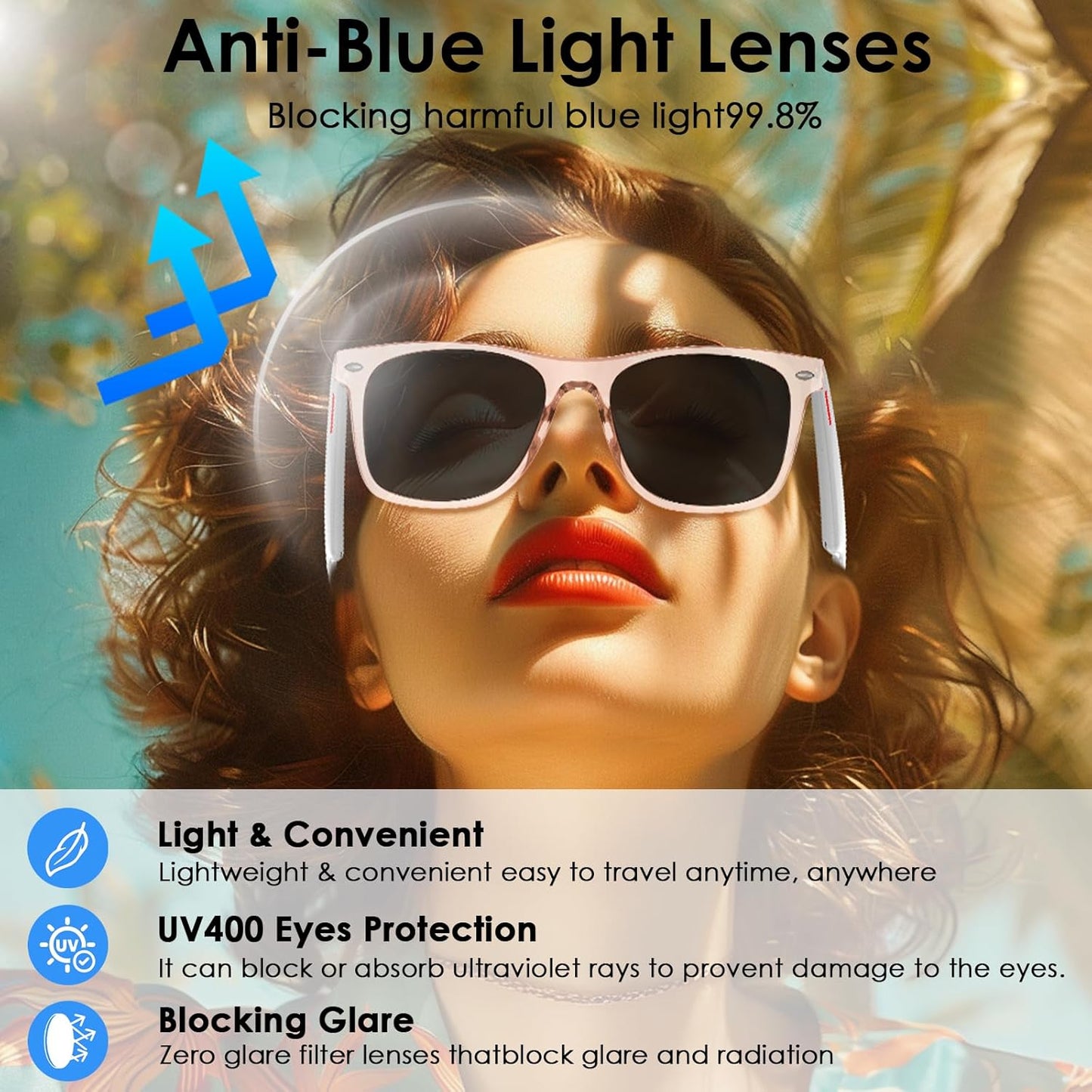 AI Smart Translation Sunglasses: UV400, Bluetooth, 110+ Languages, Voice Control – Ideal for Travel & Work (Pink)