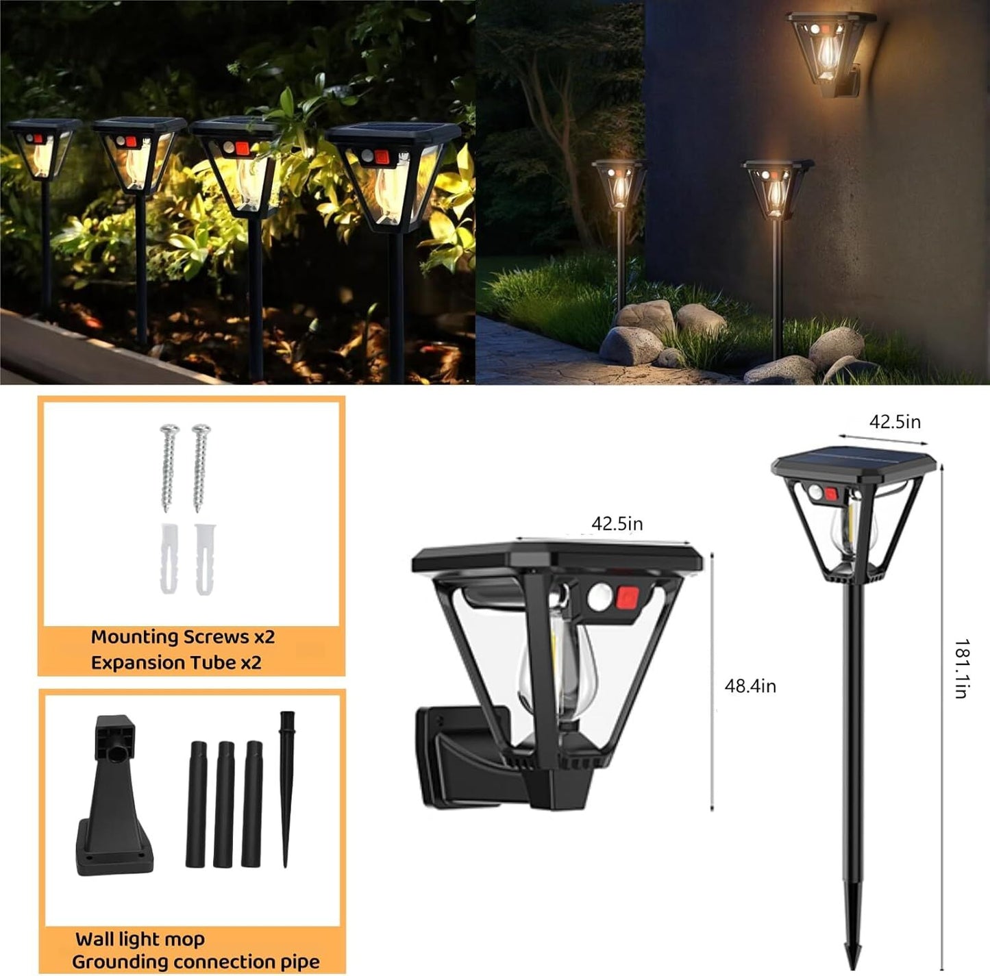 Solar Motion Sensor Wall Lights (4-Pack): 3-Mode Dusk-to-Dawn Waterproof for Patio, Garage & Garden Lighting