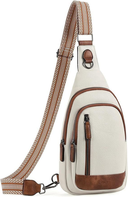 White Faux Leather Sling Bag: Unisex, Spacious, Reversible Crossbody for Aussies, Large Compartment