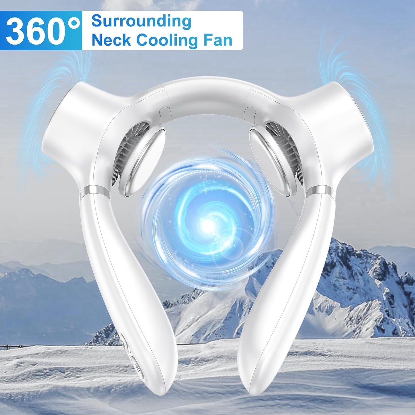 White Portable Neck Fan: Hands-Free Wearable Air Conditioner with 4000mAh Battery for Australian Travel & Daily Use