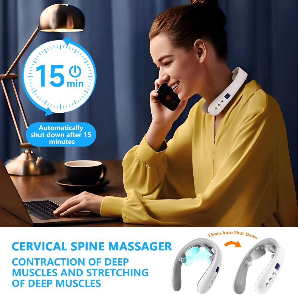 Wireless Neck Massager with Heat & 10 Modes: Electric Pulse Pain Relief for Australian Office Workers & Active Adults