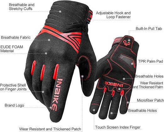 Breathable Mesh Motorcycle Gloves Touchscreen with TPR Palm Pad Hard Knuckle-Red-Large