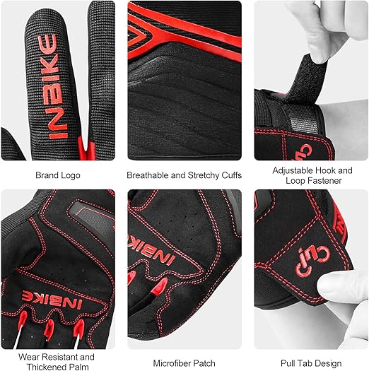 Breathable Mesh Motorcycle Gloves Touchscreen with TPR Palm Pad Hard Knuckle-Red-Large
