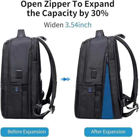 27L Laptop Backpack for Men–USB & Type-C Charging Port, Water-Resistant, Fits 18" Laptop, Expandable, Perfect for Office and Travel-Grey