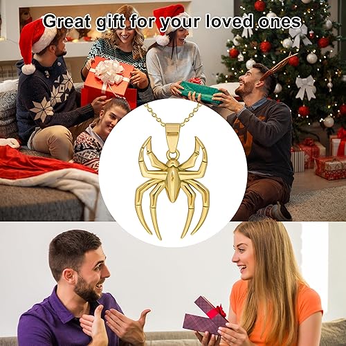 Spider Pendant Necklace Surgical Steel Superhero Spiderman Jewelry for Kids- Gold-A