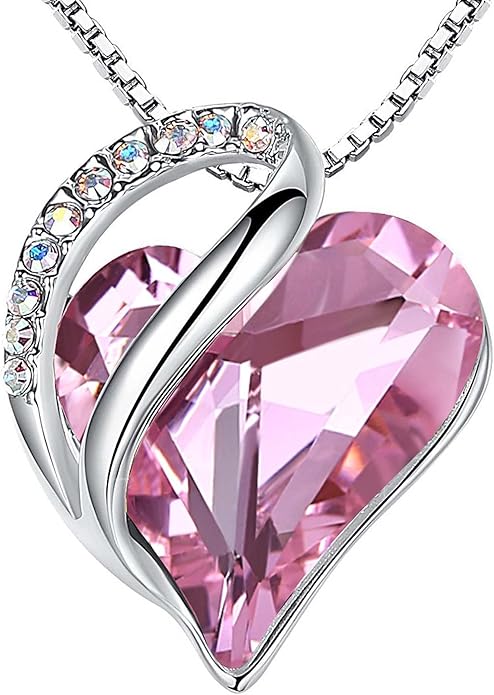 Infinity Love Heart Necklace, Birthstone Necklace for Women, Jewelry for Women with Healing Crystals, Allergy Free Pendant Necklace-10a-October-Rose Quartz Pink