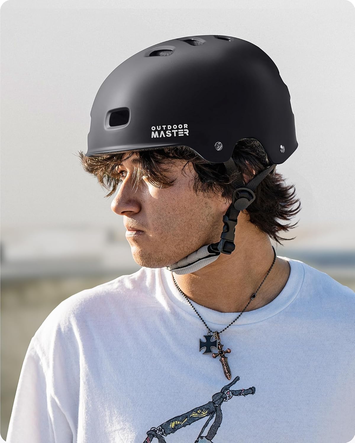 OutdoorMaster Skateboard Cycling Helmet - Two Removable Liners Ventilation Multi-Sport Scooter Roller Skate Inline Skating Rollerblading for  Adults-Black-Medium