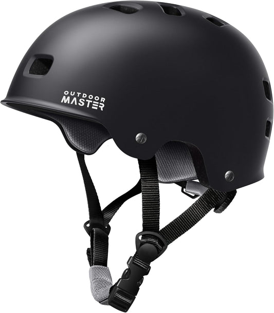 OutdoorMaster Skateboard Cycling Helmet - Two Removable Liners Ventilation Multi-Sport Scooter Roller Skate Inline Skating Rollerblading for  Adults-Black-Small