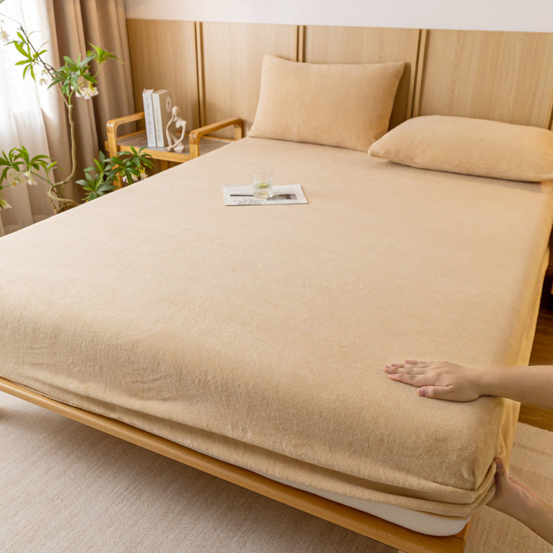 Khaki Plush Crystal Velvet Fitted Sheet - Ultra Soft, Warm & Thick for Winter (198x203+36cm)