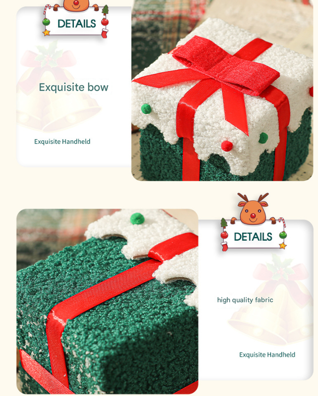 Green White Butterfly Knot Style Premium 2-Piece Christmas Apple Gift Box Set - High-End Thick Flannel Festive Candy & Present Boxes
