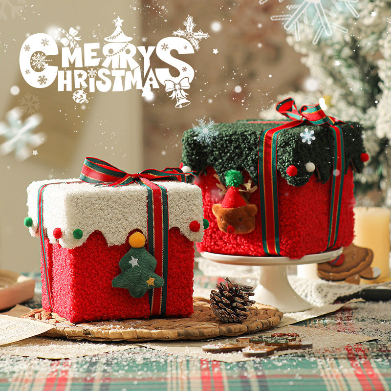 Green Red Butterfly Knot Style Premium 2-Piece Christmas Apple Gift Box Set - High-End Thick Flannel Festive Candy & Present Boxes