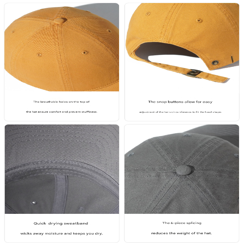 Black Premium Pure Cotton Quick-Dry Baseball Cap - Outdoor Sports & Camping Sun Hat, Adjustable Fit(54-62cm)