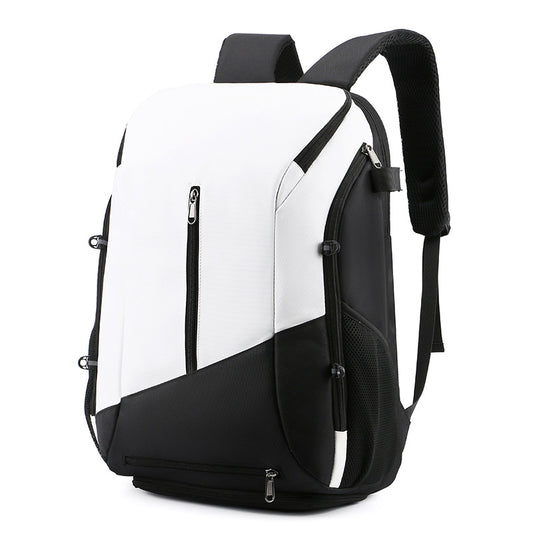 White and black Multi-functional Sports Backpack for Men & Women - Waterproof Basketball, Badminton, Tennis & Soccer Bag with Shoe Compartment + Net