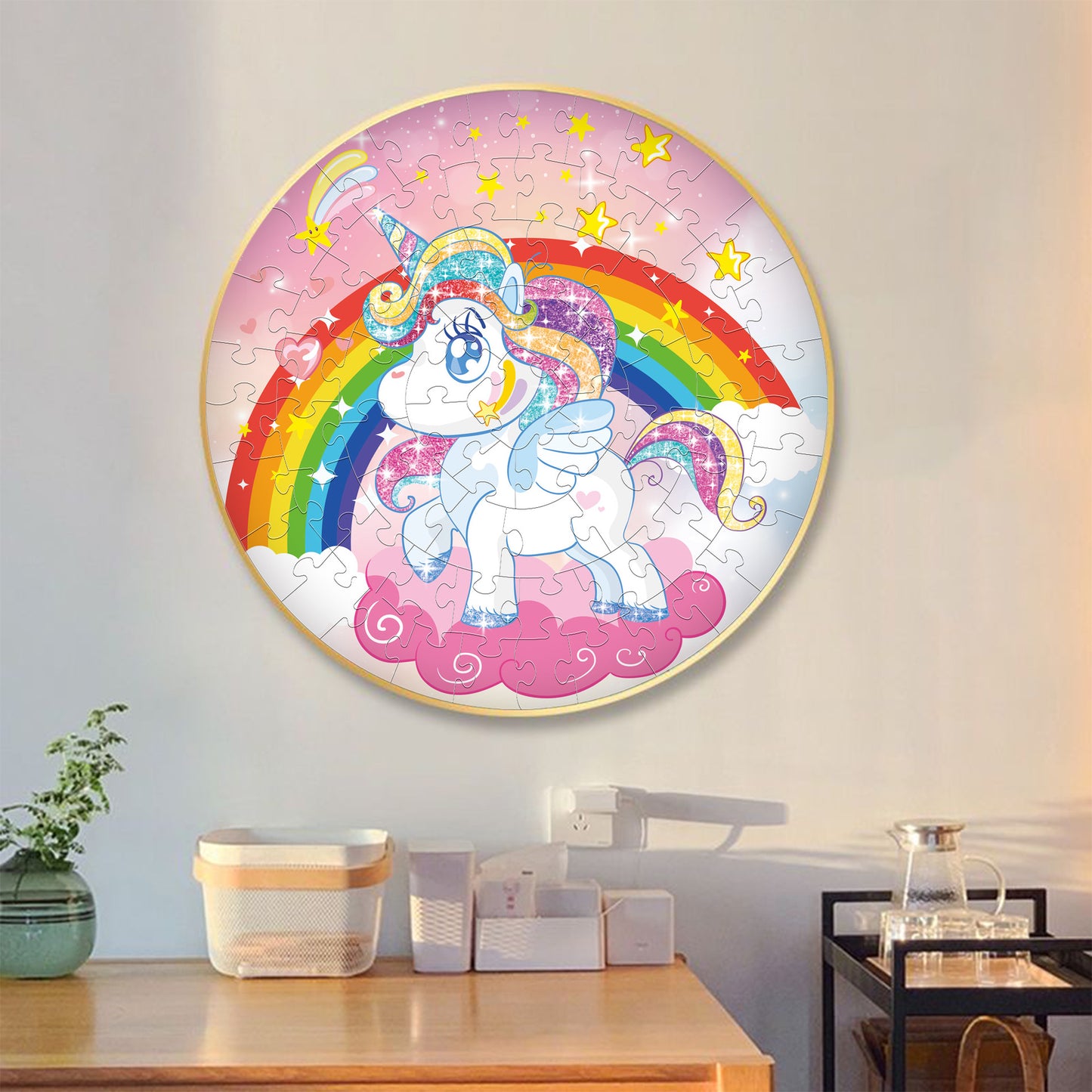 Unicorn puzzle Round Cardboard 70-Piece Jigsaw Puzzle - Educational Kids Puzzle Toy, Fun & Engaging