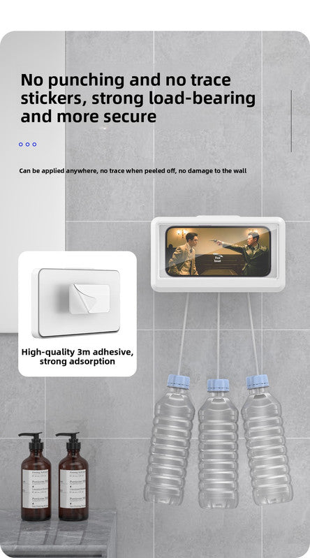 Waterproof Shower Phone Holder Purple Wall Mount - 360° Rotating Retractable Anti-Fog Touch Screen Case for Bathroom & Kitchen - Fits Phones up to 6.8 Inch