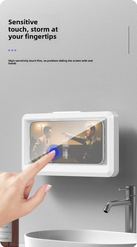 Waterproof Shower Phone Holder Purple Wall Mount - 360° Rotating Retractable Anti-Fog Touch Screen Case for Bathroom & Kitchen - Fits Phones up to 6.8 Inch