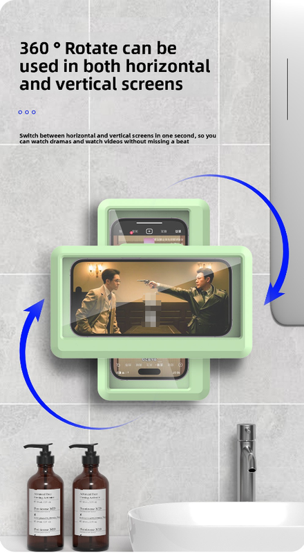 Waterproof Shower Phone Holder Purple Wall Mount - 360° Rotating Retractable Anti-Fog Touch Screen Case for Bathroom & Kitchen - Fits Phones up to 6.8 Inch