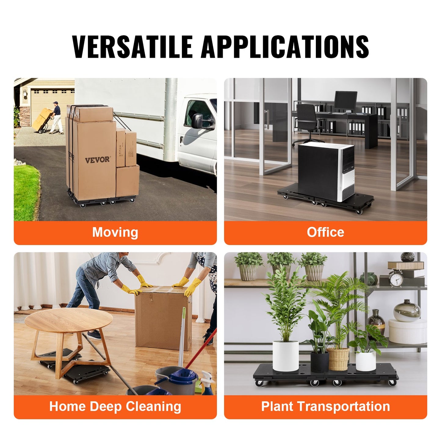 VEVOR Furniture Dolly, 500 lbs Capacity Each Count, Furniture Mover with Wheels, Portable Moving Rollers 4 Wheels Heavy Duty, Small Flat Dolly Cart with Interlocking for Heavy Furniture, 2 Pack, Black