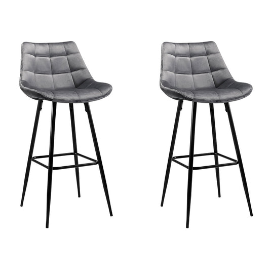 Artiss Set of 2 Velvet Bar Stools - Grey