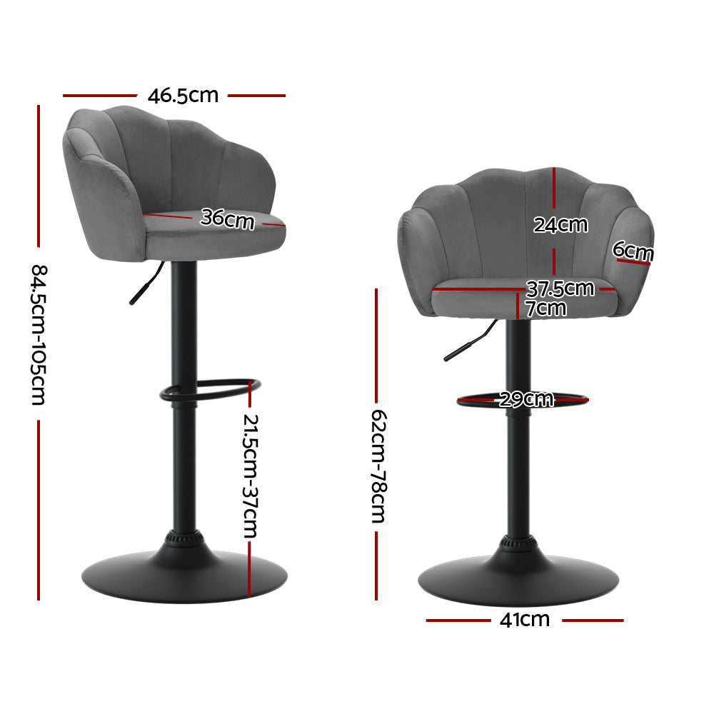 Artiss Set of 2 Bar Stools Kitchen Stool Swivel Chair Gas Lift Velvet Chairs Grey Nessah