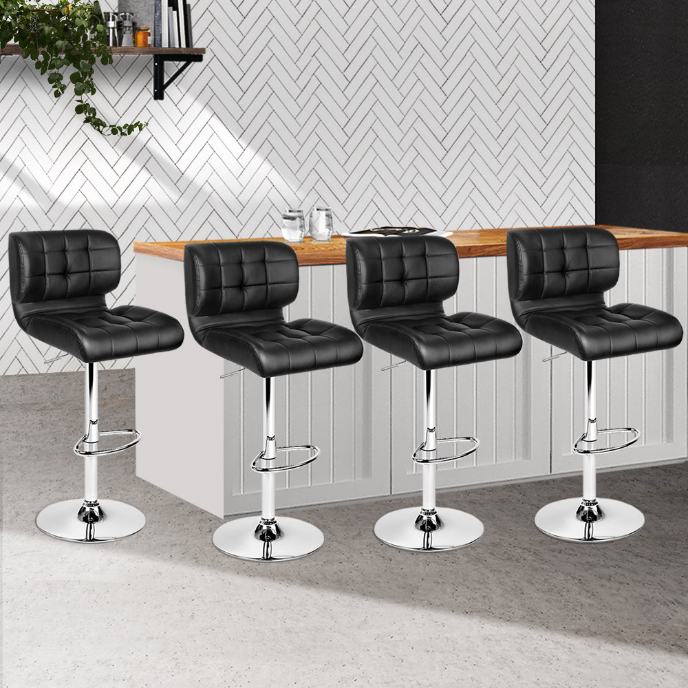 Artiss Set of 4 PU Leather Gas Lift Bar Stools - Black and Chrome