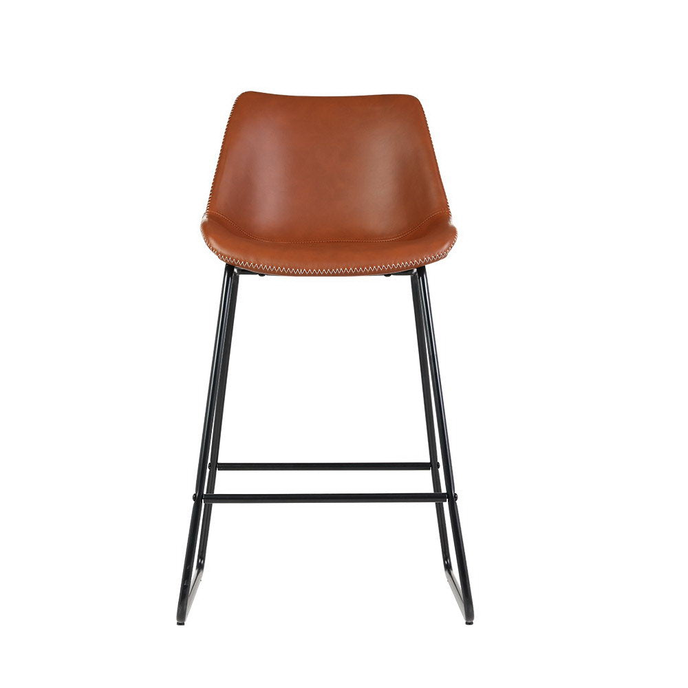 Artiss Set of 2 Bar Stools Kitchen Metal Bar Stool Dining Chairs PU Leather Brown